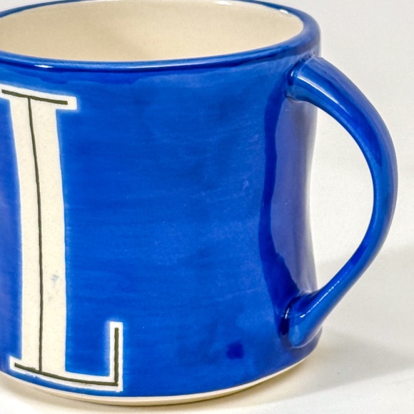 EUC Anthropologie Monogram Letter L Initial Blue Hand Painted Tea Cup Coffee Mug - Picture 2 of 5